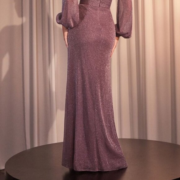 NEW FORMAL SHEATH LONG SLEEVES DRESS W/ V-NECK & GLITTER EMBROIDERY CD CK2141 - Picture 11 of 11